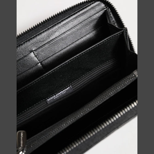 Dolce & Gabbana Black Leather Logo Plaque Zip Around Continental Wallet