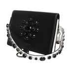 Dolce & Gabbana Black Leather Crystal Embellished Card Holder Wallet