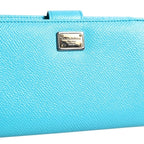 Dolce & Gabbana Light Blue Leather Bifold Continental Clutch Wallet
