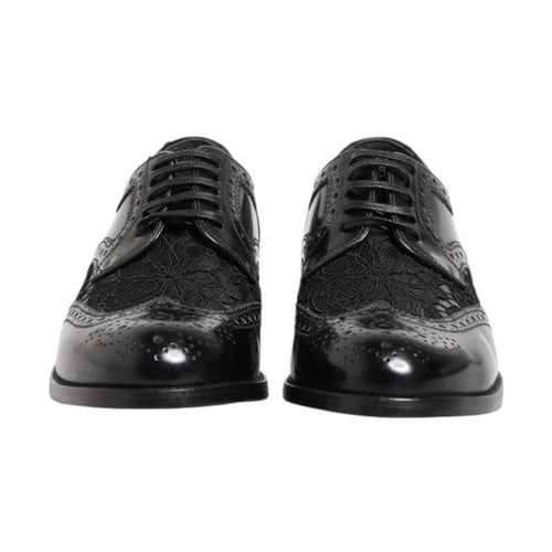 Black Leather Floral Lace Dress Formal  Shoes