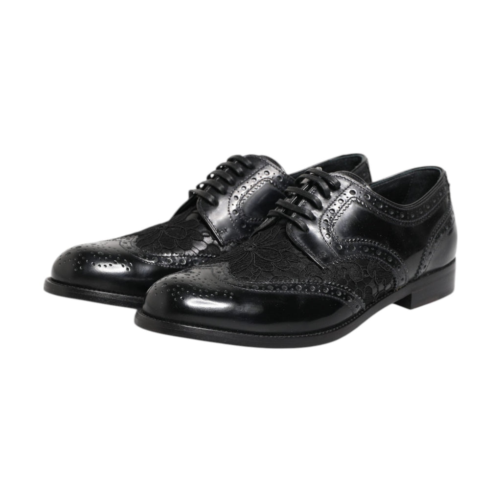 Black Leather Floral Lace Dress Formal  Shoes