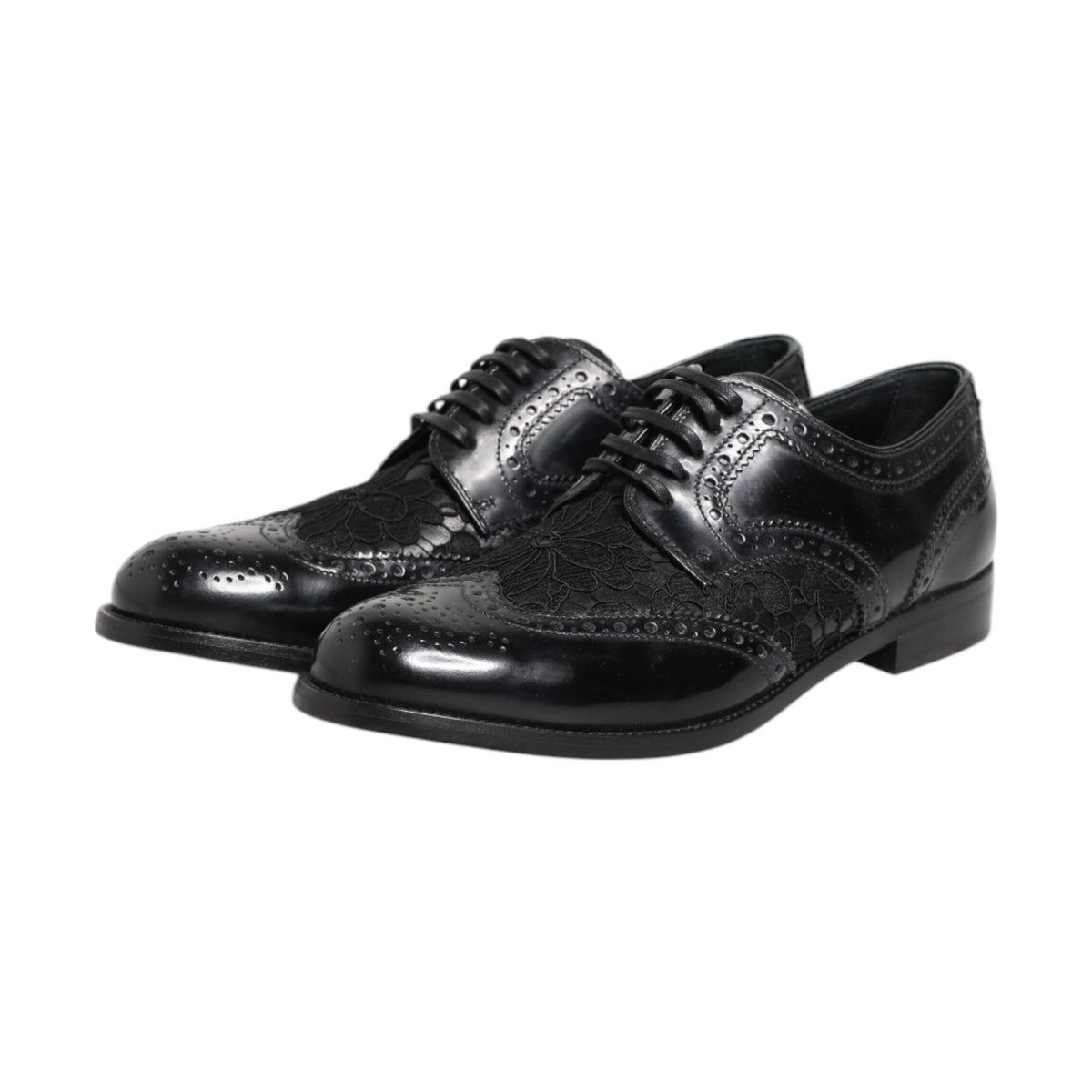 Black Leather Floral Lace Dress Formal  Shoes