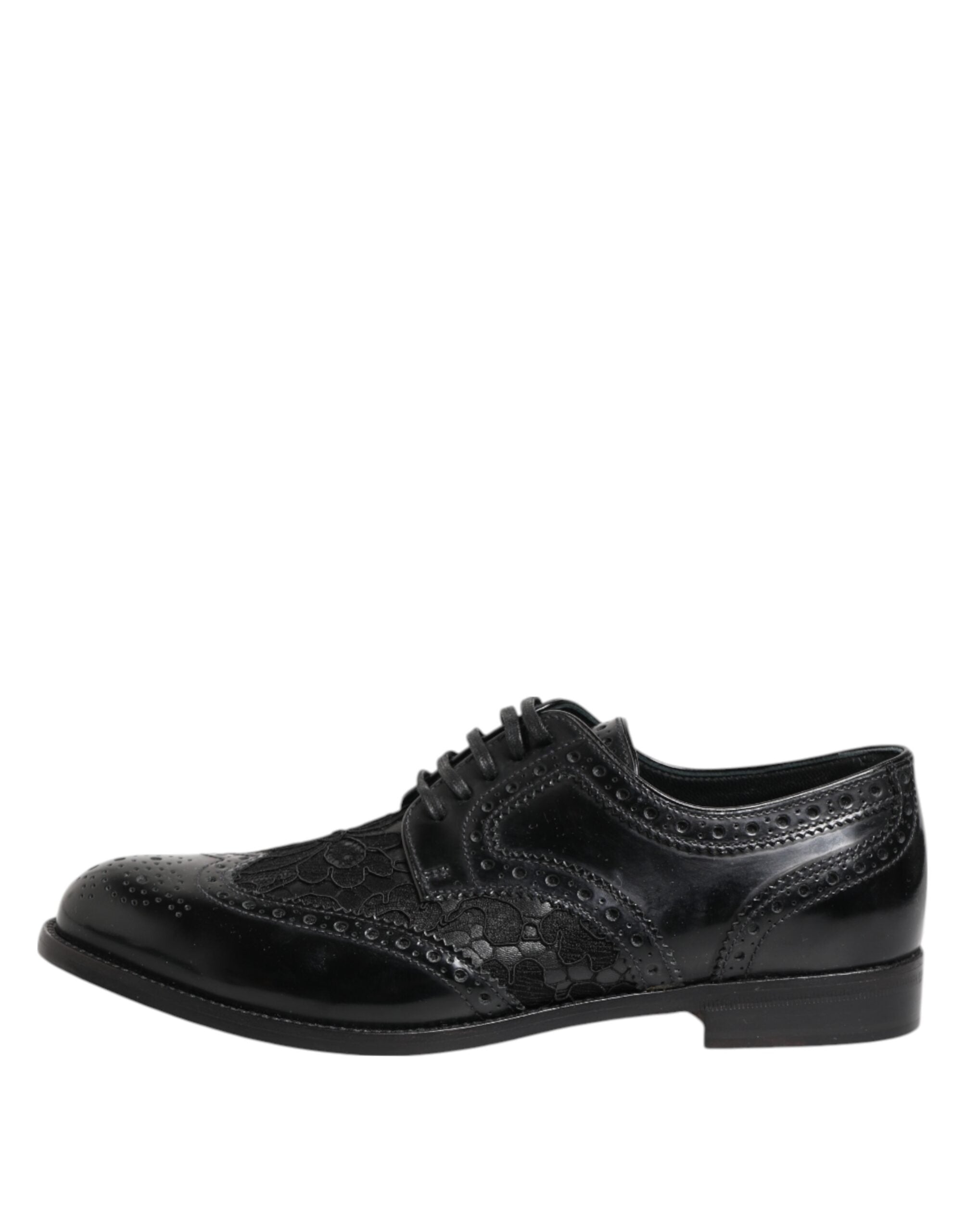 Dolce & Gabbana Black Leather Floral Lace Dress Formal  Shoes
