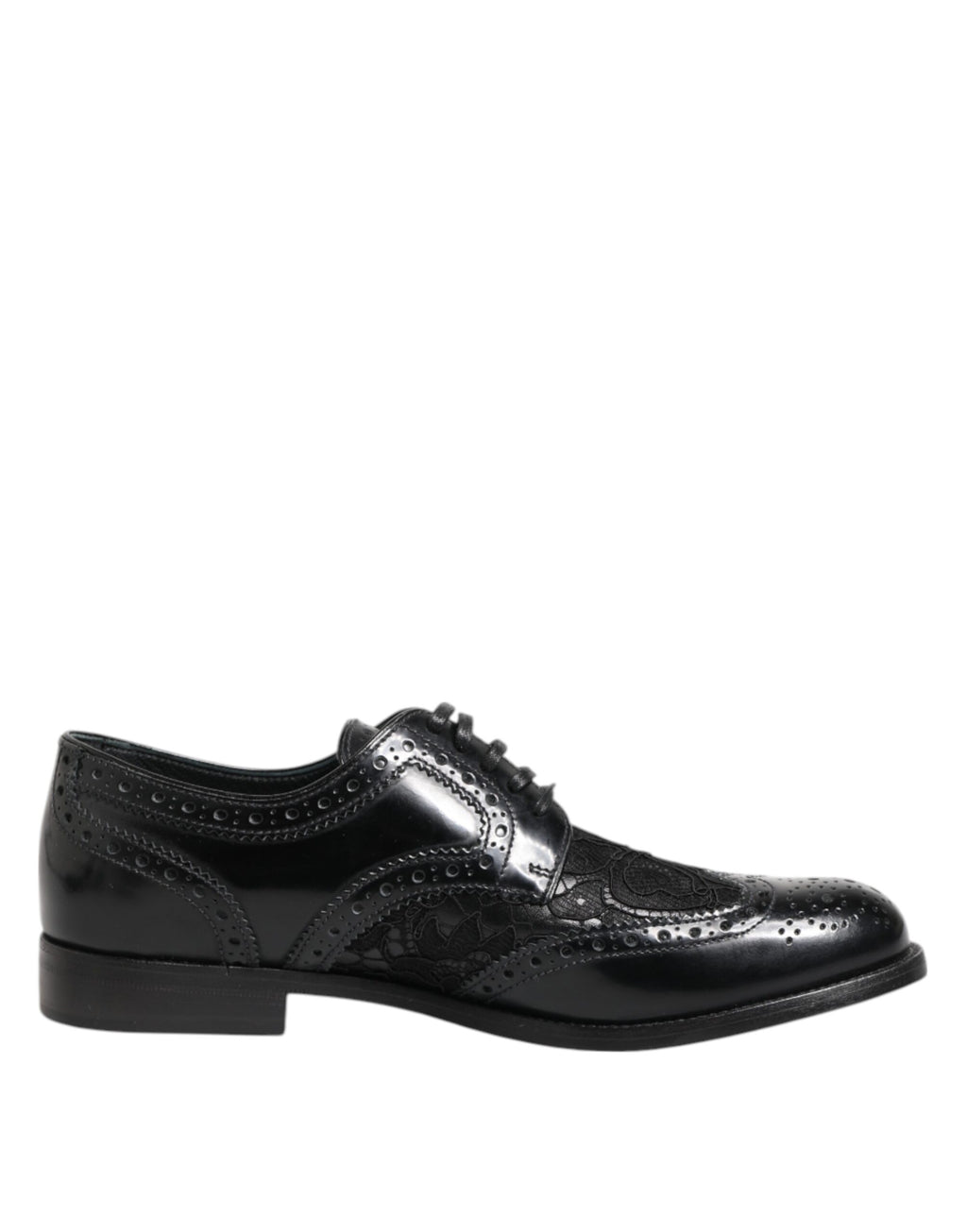 Dolce & Gabbana Black Leather Floral Lace Dress Formal  Shoes