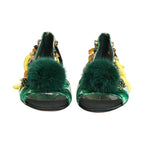 Dolce & Gabbana Green Mink Fur Satin Banana Leaf Sandals Shoes
