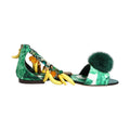 Green Mink Fur Satin Banana Leaf Sandals Shoes
