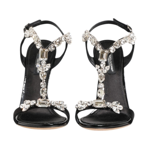 Black Keira Crystals Heels Sandals Shoes