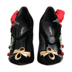 Dolce & Gabbana Black Roses Crystal Brooch Mary Jane Shoes