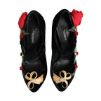 Dolce & Gabbana Black Roses Crystal Brooch Mary Jane Shoes