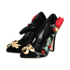 Dolce & Gabbana Black Roses Crystal Brooch Mary Jane Shoes