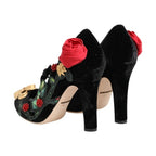 Dolce & Gabbana Black Roses Crystal Brooch Mary Jane Shoes