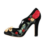 Dolce & Gabbana Black Roses Crystal Brooch Mary Jane Shoes