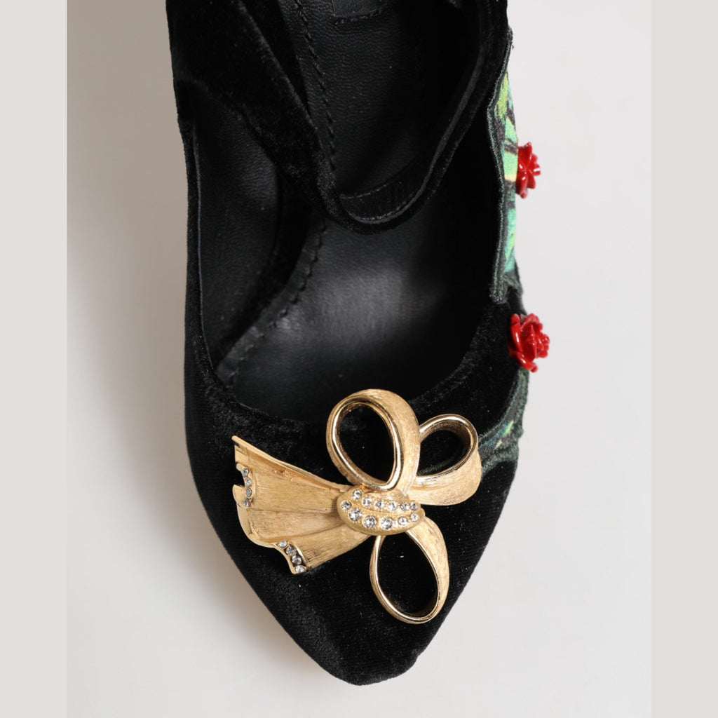 Black Roses Crystal Brooch Mary Jane Shoes