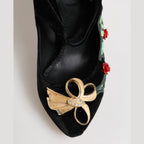Black Roses Crystal Brooch Mary Jane Shoes