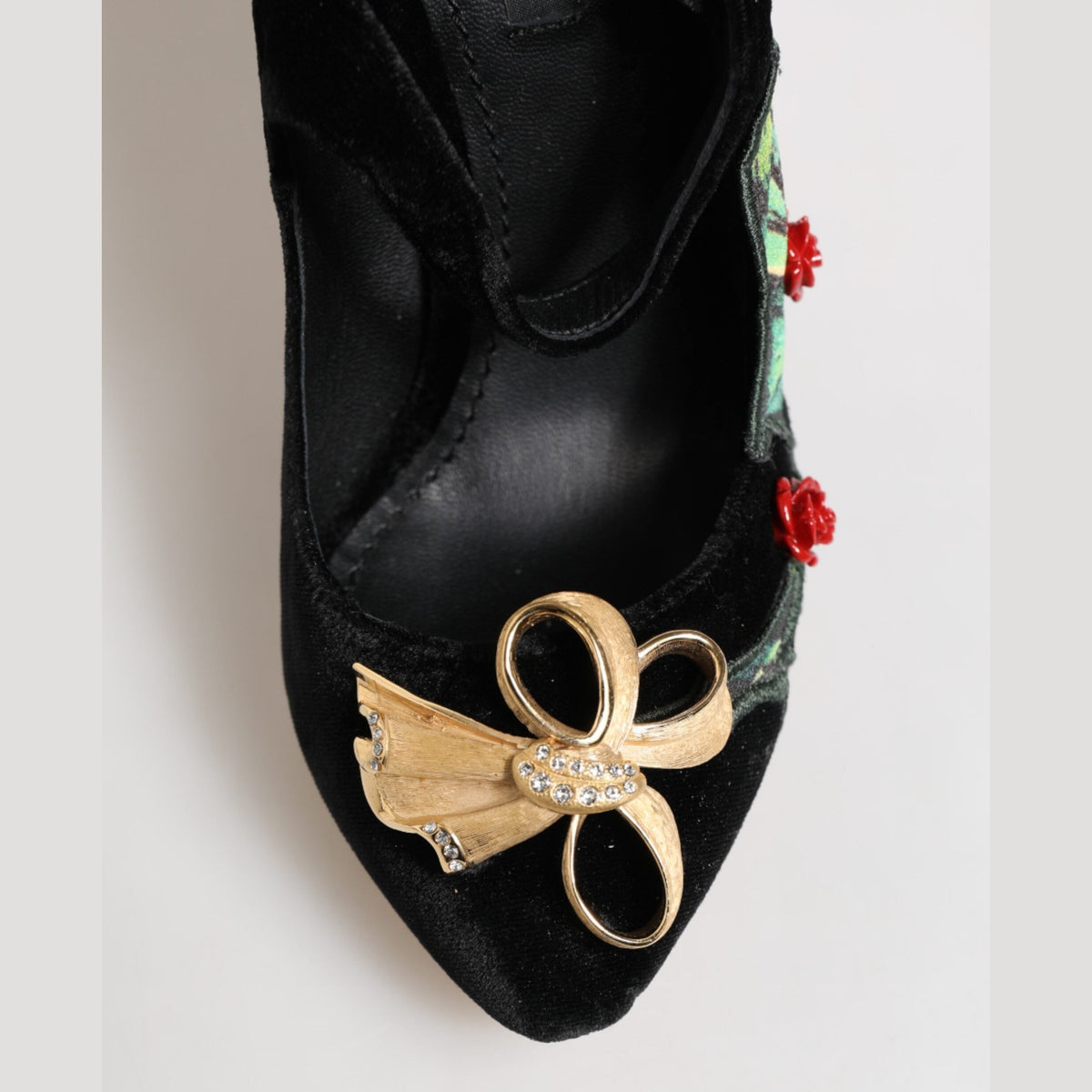 Black Roses Crystal Brooch Mary Jane Shoes