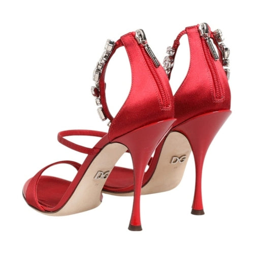 Dolce & Gabbana Red Satin Crystals Keira Sandals Heels Shoes