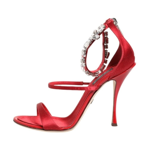 Dolce & Gabbana Red Satin Crystals Keira Sandals Heels Shoes