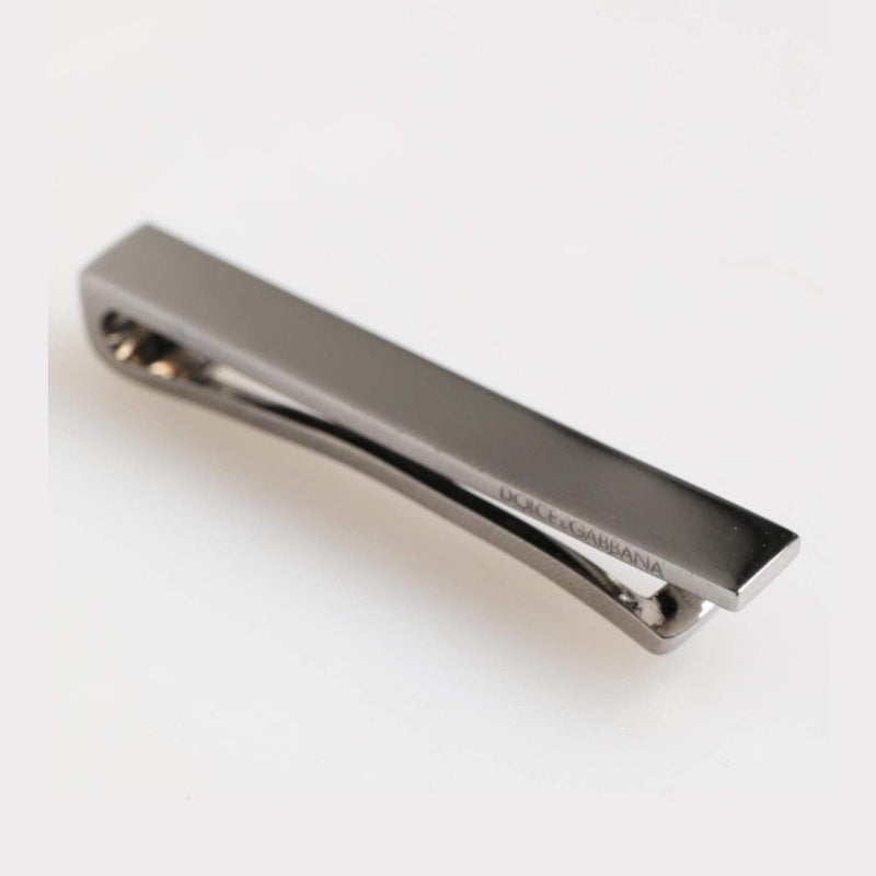 Dolce & Gabbana Silver Tone Brass Logo Branded Men Accessory Tie Clip Bar