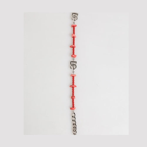 Dolce & Gabbana Silver Tone Brass Beaded Resin DG Logo Chain Men Bracelet