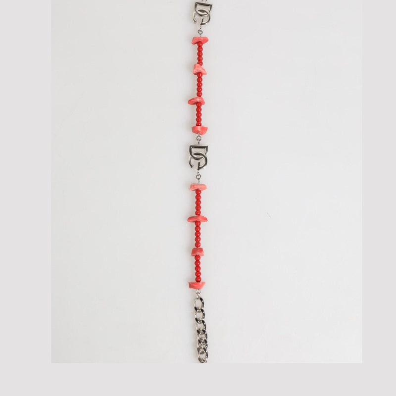 Dolce & Gabbana Silver Tone Brass Beaded Resin DG Logo Chain Men Bracelet