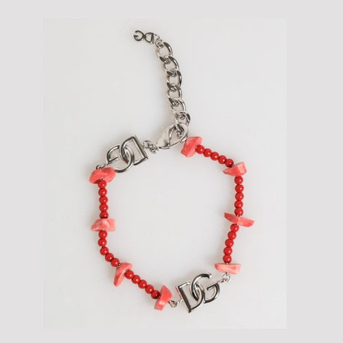 Dolce & Gabbana Silver Tone Brass Beaded Resin DG Logo Chain Men Bracelet