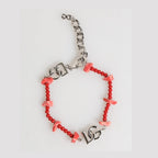 Dolce & Gabbana Silver Tone Brass Beaded Resin DG Logo Chain Men Bracelet
