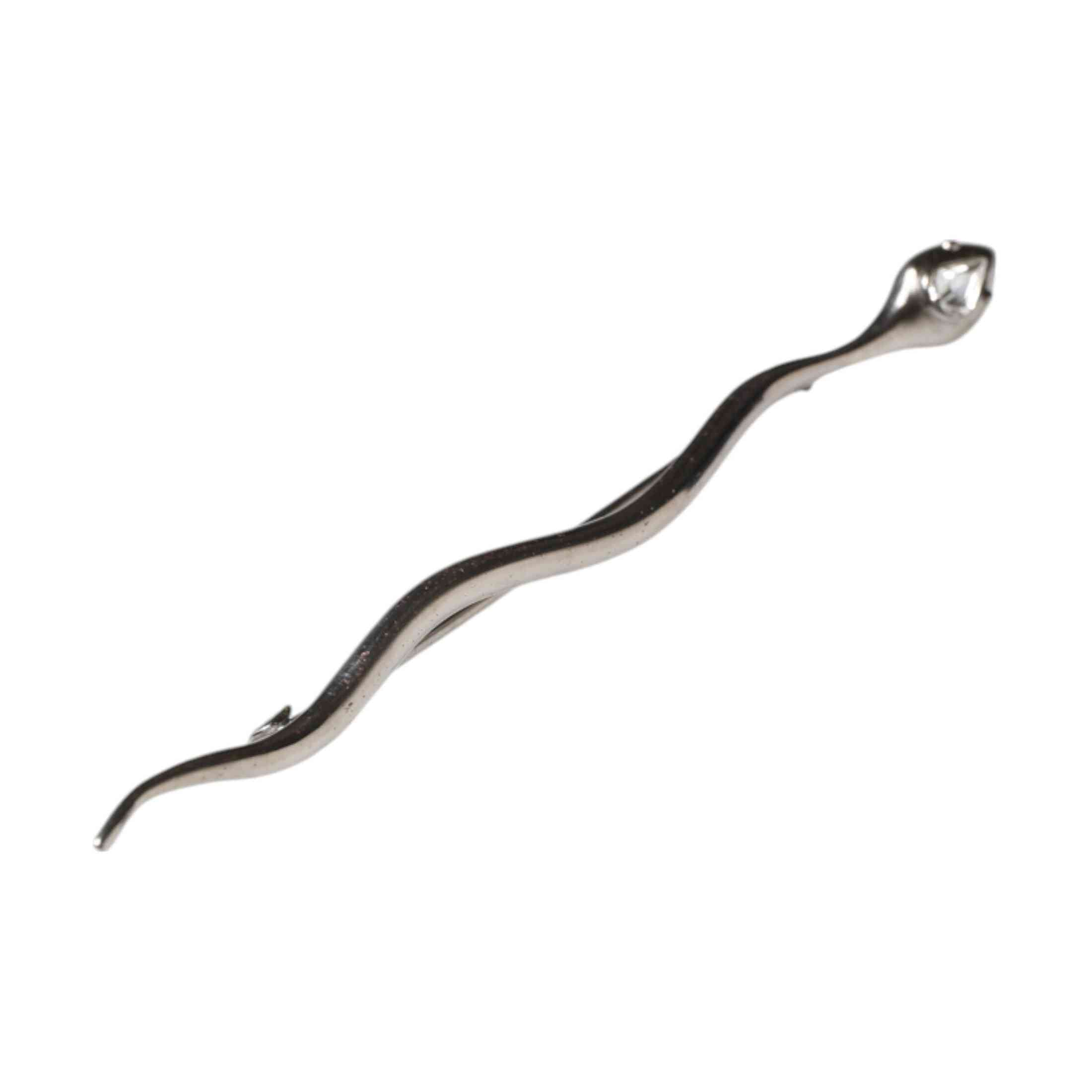 Dolce & Gabbana Silver Brass Crystal Spilla Serpente Mens Brooch Pin