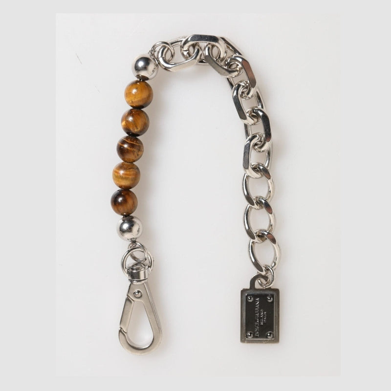 Dolce & Gabbana Silver Chain Brass Beaded Lobster Clasp Logo Men Bracelet