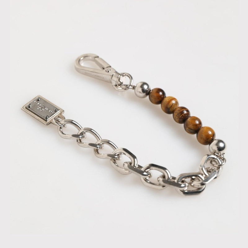 Dolce & Gabbana Silver Chain Brass Beaded Lobster Clasp Logo Men Bracelet