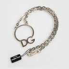 Dolce & Gabbana Silver Tone Brass Chain DG Logo Pendant Men Necklace
