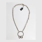 Dolce & Gabbana Silver Tone Brass Chain DG Logo Pendant Men Necklace
