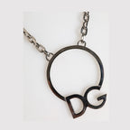 Dolce & Gabbana Silver Tone Brass Chain DG Logo Pendant Men Necklace