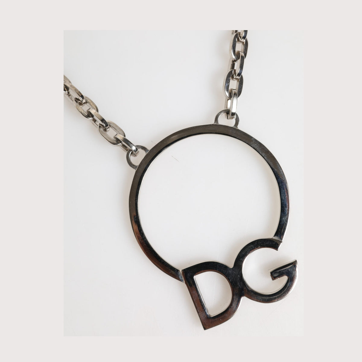 Silver Tone Brass Chain DG Logo Pendant Men Necklace