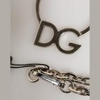 Dolce & Gabbana Silver Tone Brass Chain DG Logo Pendant Men Necklace
