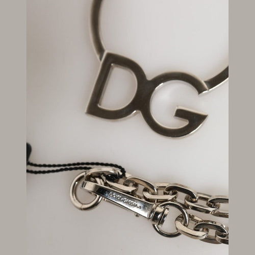 Dolce & Gabbana Silver Tone Brass Chain DG Logo Pendant Men Necklace