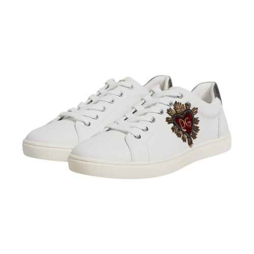Dolce & Gabbana White Sacred Heart Men Low Top Sneakers Shoes