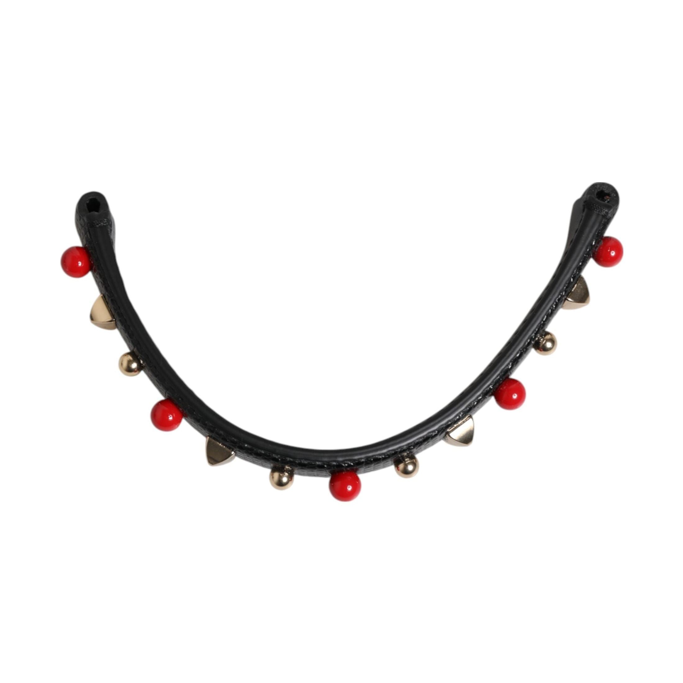 Dolce & Gabbana Black Embellished Leather Bag Handle Women Shoulder Strap