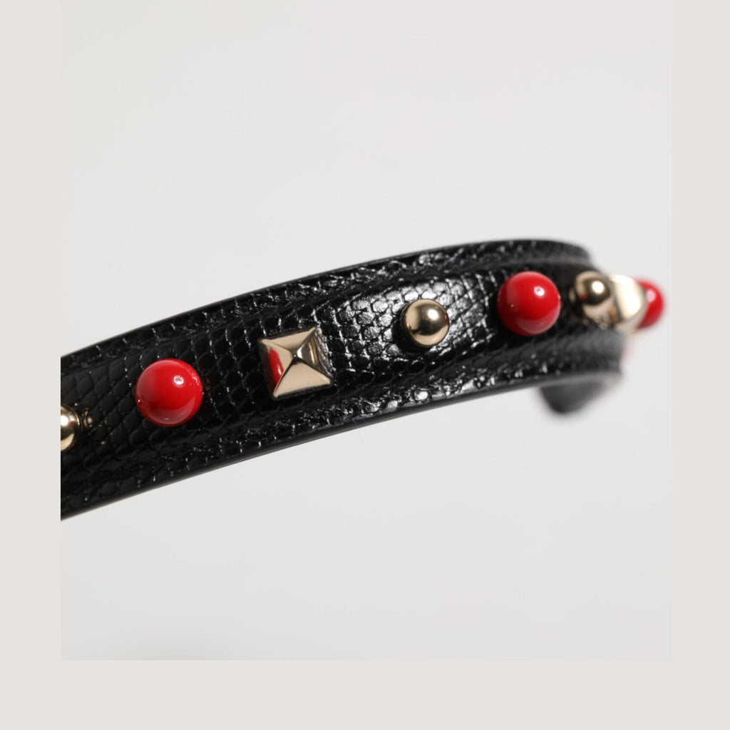 Dolce & Gabbana Black Embellished Leather Bag Handle Women Shoulder Strap