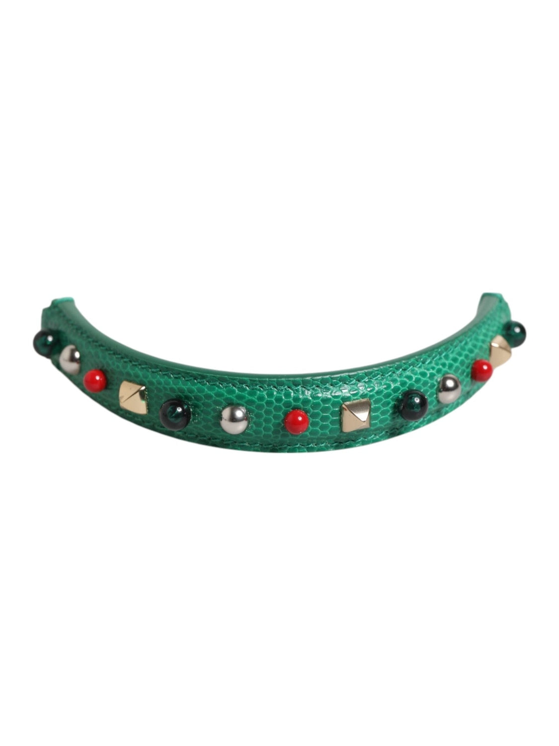 Dolce & Gabbana Green Embellished Leather Bag Handle Women Shoulder Strap