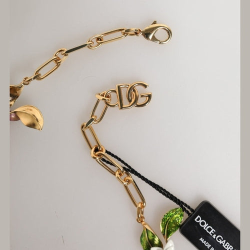 Dolce & Gabbana Gold Brass Logo Detail Floral Fashion Jewelry Necklace