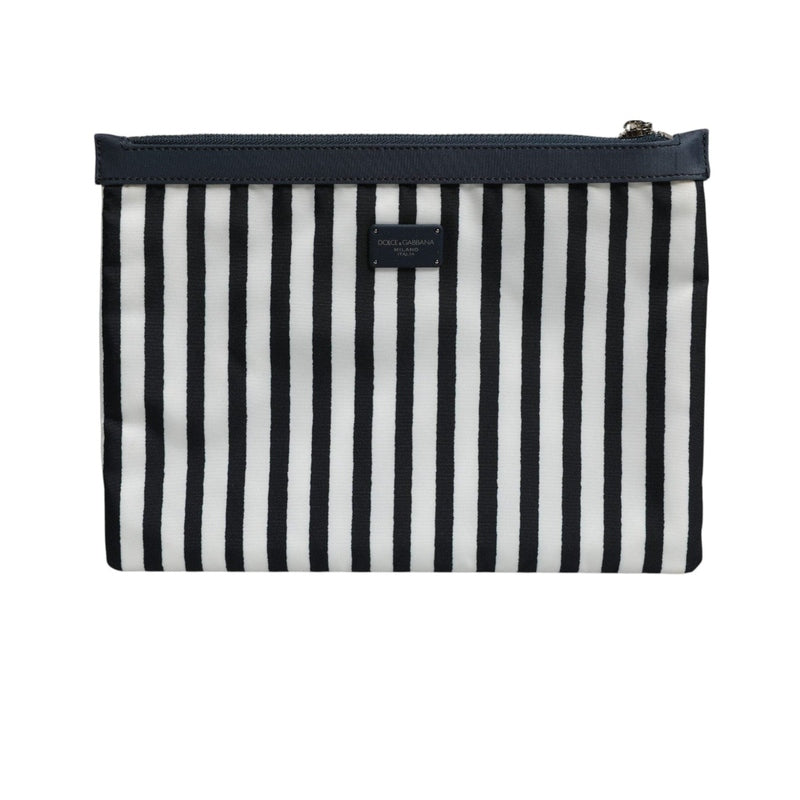 Dolce & Gabbana Black White Striped Logo Plaque Clutch Borse Pouch Bag