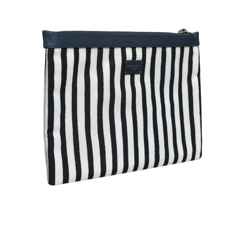Dolce & Gabbana Black White Striped Logo Plaque Clutch Borse Pouch Bag