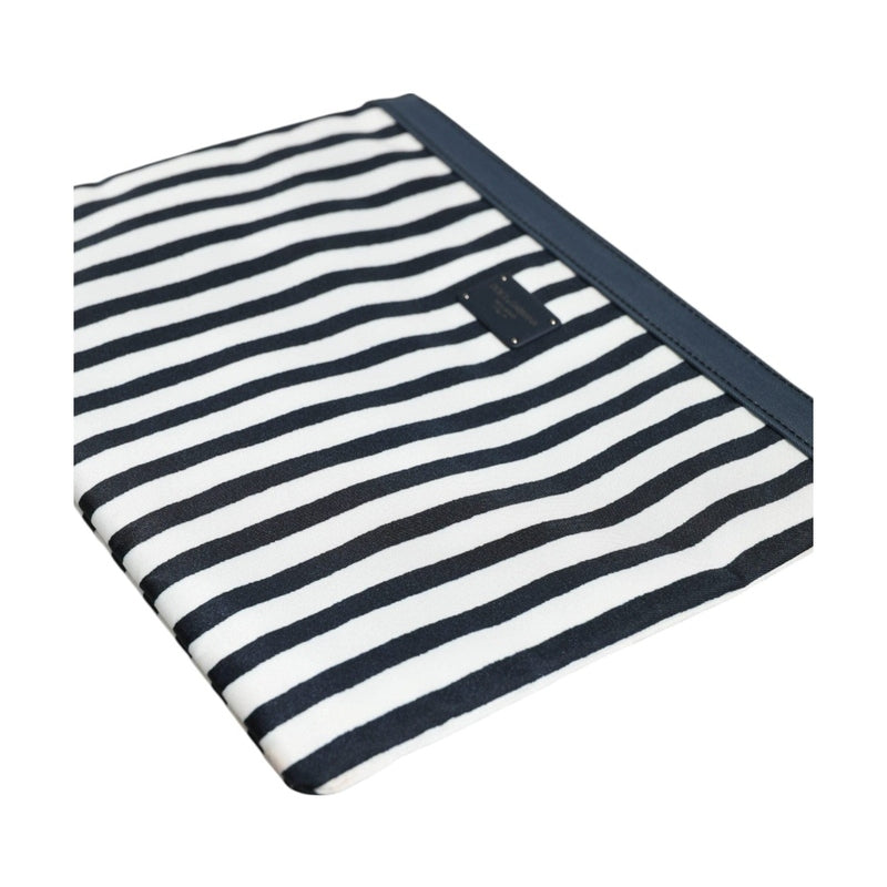 Dolce & Gabbana Black White Striped Logo Plaque Clutch Borse Pouch Bag