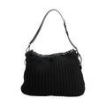 Black Cashmere Knitted Leather Shoulder Women Borse Bag
