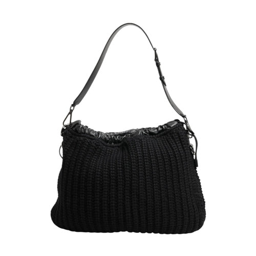Dolce & Gabbana Black Cashmere Knitted Leather Shoulder Women Borse Bag