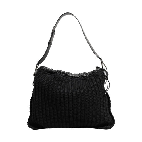 Dolce & Gabbana Black Cashmere Knitted Leather Shoulder Women Borse Bag