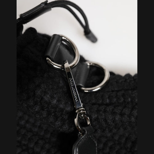 Dolce & Gabbana Black Cashmere Knitted Leather Shoulder Women Borse Bag