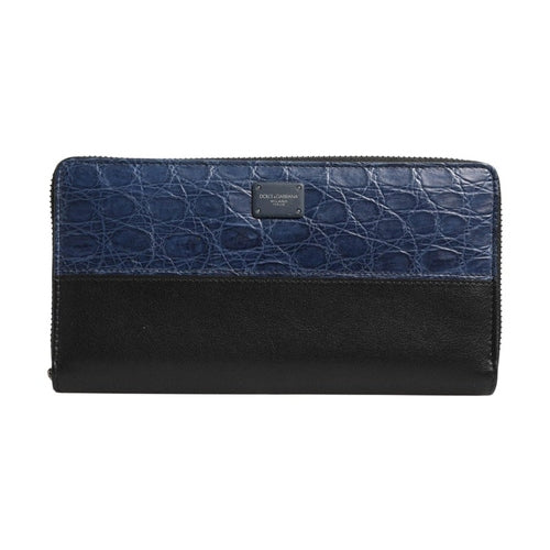 Dolce & Gabbana Black Blue Exotic Leather Men Continental Clutch Wallet