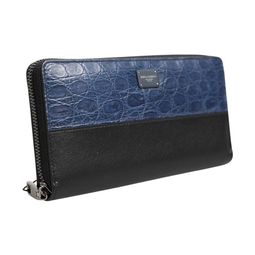Dolce & Gabbana Black Blue Exotic Leather Men Continental Clutch Wallet