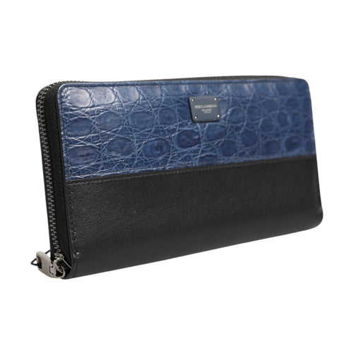 Black Blue Exotic Leather Men Continental Clutch Wallet